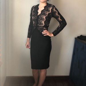 Black Lace Sleeve Pencil Dress
